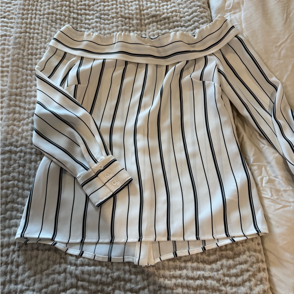 Bebe Striped Off-Shoulder Top